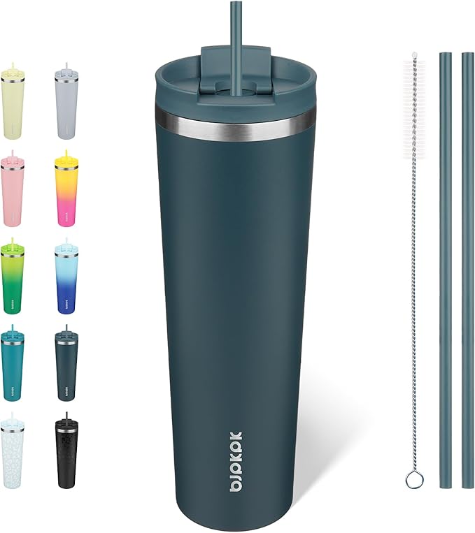 BJPKPK 34oz Stainless Steel Insulated Tumbler With lid And Straw Travel Coffee Thermal Tumblers Cup For Women And Men,Navy Blue