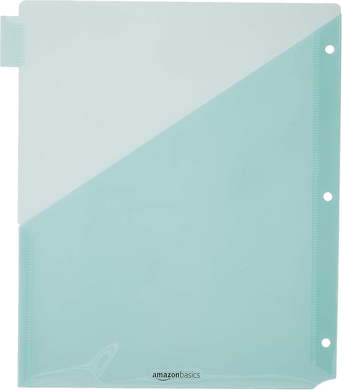 Amazon Basics Tab Dividers for 3 Ring Binder, Two Pocket, Letter Size, Transparent Assorted Colors, 24 Count (Pack of 2)