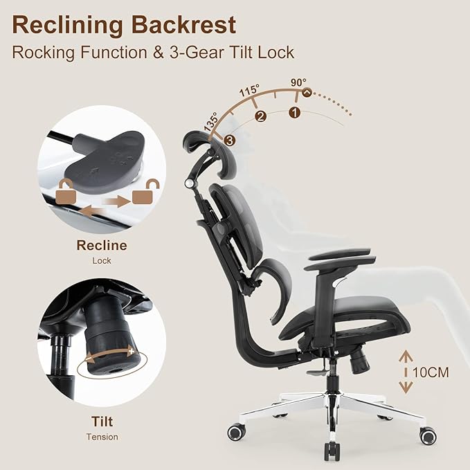 Office Chair Ergonomic Desk Chair, Big and Tall Computer Chair with Adjustable Lumbar Support, Tilt Function Home Office Desk Chairs, Gaming Chair Swivel Executive Task Chair, Black