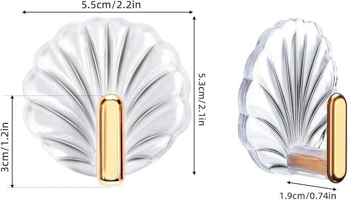 8PCS Shell Clear Adhesive Hooks - No Drill Removable Waterproof for Bathroom, Shower, Kitchen, Reusable Transparent Damage-Free Towels, Bath Sponges & Small Items (Space-Saving)