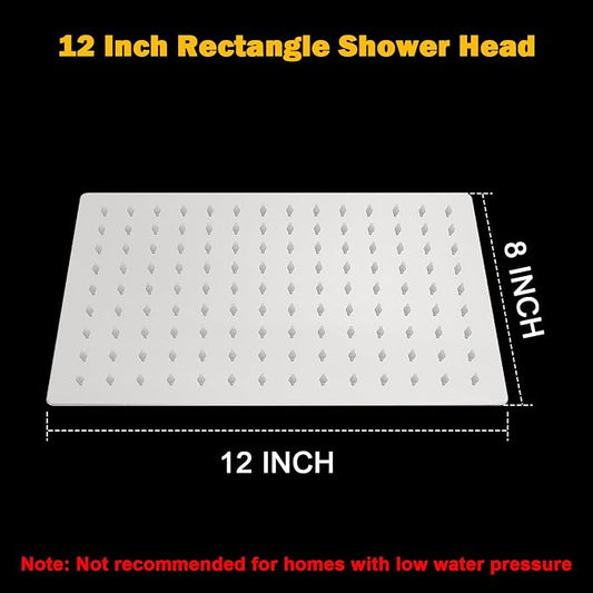 NearMoon Rain Shower Head, High Flow Stainless Steel Rainfall Shower, High Pressure Design, Awesome Shower Experience Even At Low Water Flow (12 Inch Rectangle, Chrome Finish)