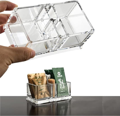 Clear Acrylic Two Lattices Tea Bags Holder Coffee Sugar Bag Case Guest Room Storage Boxes YTBH-001