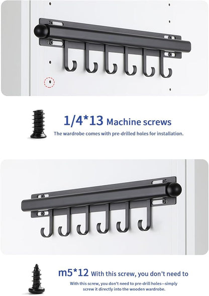 16.5" Valet Rod for Closet Pull Out With 6 Hooks Valet Rods for Closets (2Pack Black) Closet Valet Rod Slide Out