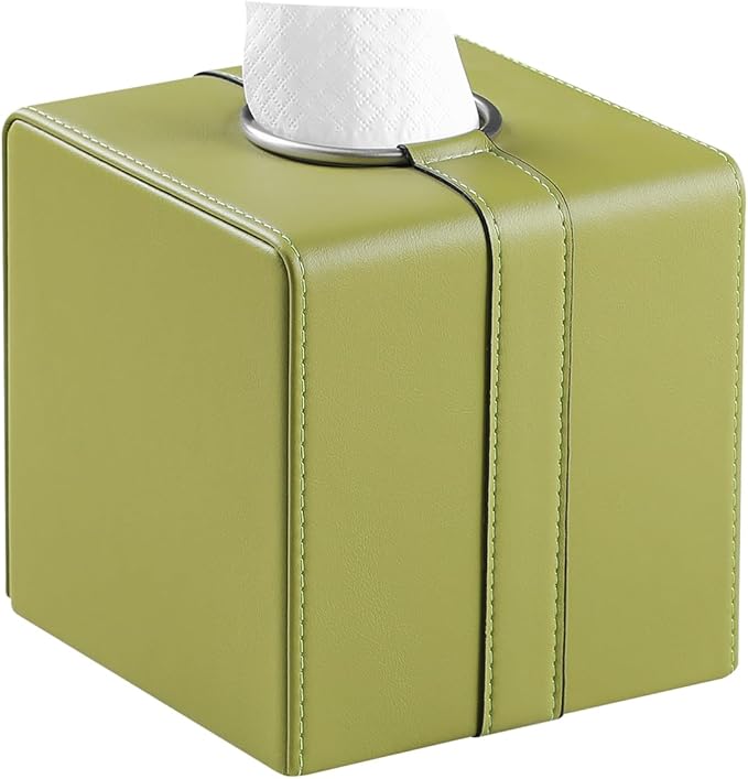 MEIBOOCH Square Tissue Box Cover, Luxury PU Leather Tissue Holder with Magnetic Closure (Green)
