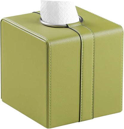 MEIBOOCH Square Tissue Box Cover, Luxury PU Leather Tissue Holder with Magnetic Closure (Green)