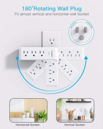 2 Pack Surge Protector Outlet Extender with Rotating Plug, 9 AC Multi Plug Wall Outlet Expander, 1800J Wall Charger, 3-Sided Power Strip Electrical Plug Adapter Outlet Splitter for Home Office Dorm