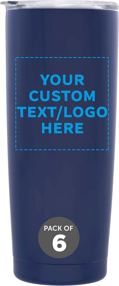 Custom Pipette Stainless Steel Coffee Tumblers 20 oz. Set of 6, Personalized Bulk Pack - Double Wall, Perfect for Coffee, Hot Cocoa, Other Hot & Cold Beverages - Blue