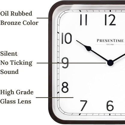 Presentime & Co. 16" Anton Modern Farmhouse Square Clock, Silent No Ticking, Wall Art and Timepiece for Home Decoration/Wall Décor, Oil Rubbed Bronze Color