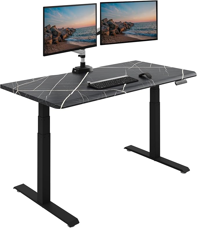 Vari ComfortEdge 60x30 Inch Adjustable Electric Standing Desk – Limited Edition Sit Stand VariDesk with Memory Presets & Sloped Front Edge + Tool-Free Assembly (Black Marble/Black Legs)
