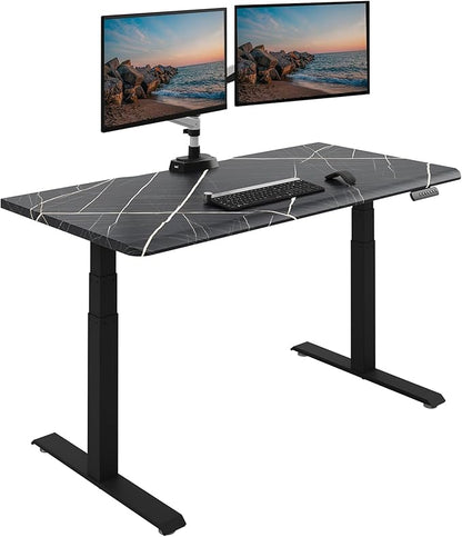 Vari ComfortEdge 60x30 Inch Adjustable Electric Standing Desk – Limited Edition Sit Stand VariDesk with Memory Presets & Sloped Front Edge + Tool-Free Assembly (Black Marble/Black Legs)