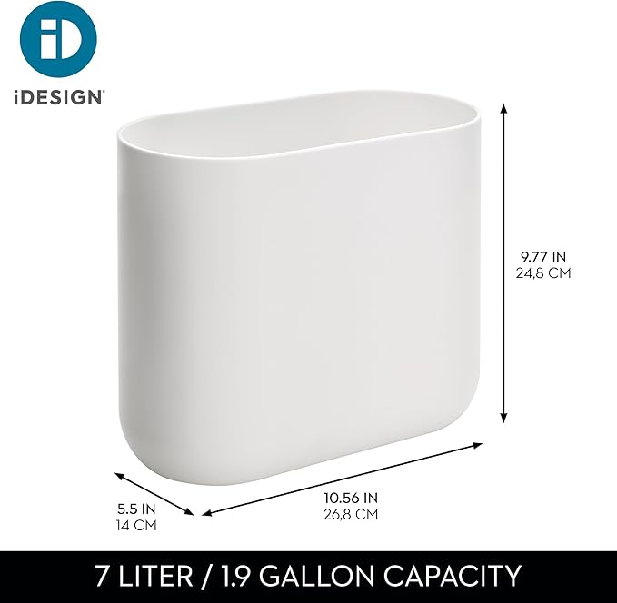 iDesign Small Slim Plastic Bathroom Trash Can, Garbage Can for Bedroom, Office, Desk, Dorm, 2-Pack, White