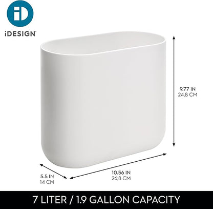 iDesign Small Slim Plastic Bathroom Trash Can, Garbage Can for Bedroom, Office, Desk, Dorm, 2-Pack, White