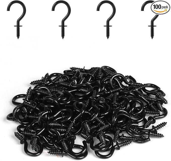 RELBRO 1/2 Inch Small Screw Hooks, Mini Metal Twist in Hooks, Black, 100 Pcs