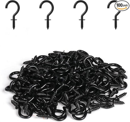 RELBRO 1/2 Inch Small Screw Hooks, Mini Metal Twist in Hooks, Black, 100 Pcs