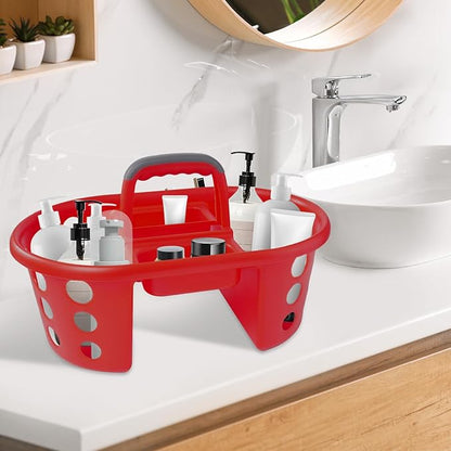 Large Shower Caddy Portable 2PC - Made in USA Plastic Jumbo Size Dorm Storage Candy Tote with Handle Shower Organizer for Bathroom, Pantry, Kitchen, College Dorm, Red