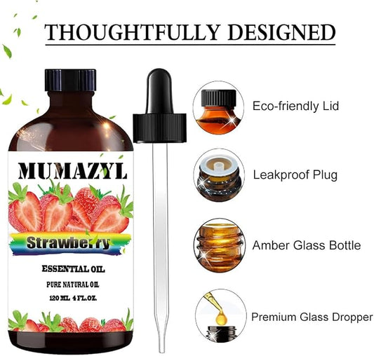 Strawberry Essential Oil, Strawberry Oil 4 Fl Oz 120ML for Diffuser Humidifier Yoga Cleaning DIY Candle Soap Making MUMAZYL Essential Oils