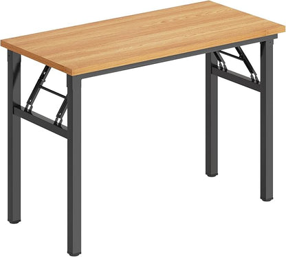 DlandHome Folding Desk Small Desk 31.5 inches Computer Desk for Home Office Folding Table Writing Table for Small Spaces No Assembly Required Teak & Black Frame