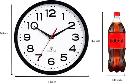 Roymnie Atomic Wall Clock 14 Inch, Modern Clock Battery Operated Classic Analog Decorative for Kitchen, Living Room, Office, Bedroom, Bathroom (Black)