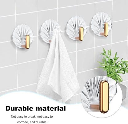 8PCS Shell Clear Adhesive Hooks - No Drill Removable Waterproof for Bathroom, Shower, Kitchen, Reusable Transparent Damage-Free Towels, Bath Sponges & Small Items (Space-Saving)