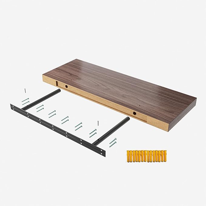 JPND Floating Shelf, Set of 2 Wall Shelf, 36 in W x 12.75 in D x 2 in H Wooden Floating Wall Shelf with Invisible Brackets for Living Room/Bedroom/Bathroom/Kitchen Storage and Decor, Walnut