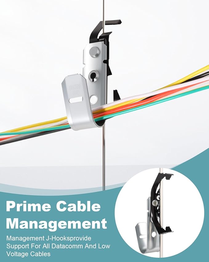 50 Pcs Metal J Hooks Cable Support 3/4 Inch j Hook Hangers, Wall Mounted Galvanized Cable Support J Hooks for Hanging, J Hook with Bat Wing for Wire Management