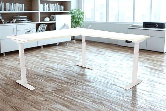 Lift It Electric L-Shape Standing Desk - 72"x30" + 48"x24" Return, Dual Motor Sit Stand Desk, Height Adjustable 28.5"-46.75", Memory Presets, USB Charging, White Top Silver Frame