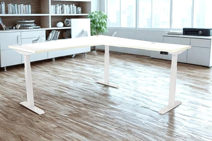 Lift It Electric L-Shape Standing Desk - 72"x30" + 48"x24" Return, Dual Motor Sit Stand Desk, Height Adjustable 28.5"-46.75", Memory Presets, USB Charging, White Top Silver Frame