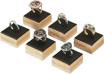 Coward Bamboo 6 Pcs Rings Display Stand for Shop Selling, Ring Jewelry Holder Organizer Drawer Storage (Black PU)