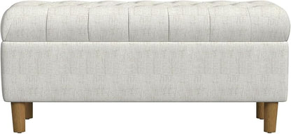 Homepop Home Decor | Tufted Ainsley Button Storage Ottoman Bench with Hinged Lid | Ottoman Bench with Storage for Living Room & Bedroom, Cream Textured Solid