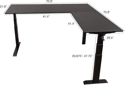 Stand Up Desk Store Crank Adjustable Height L-Shaped Standing Desk with Steel Frame (Black Frame/Black Top, 72" Wide)