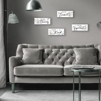 DONFENTHY 4 Pcs Butterfly Wall Decor Black Room Decor Wooden Positive Butterfly Decor with Inspirational Word Black White Grey for Women Room Bathroom Bedroom Office(Black,10x4 In)