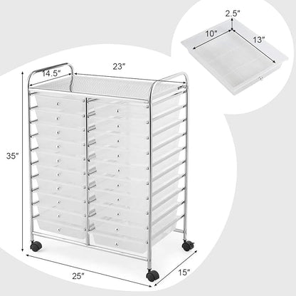 GOFLAME 20-Drawer Rolling Storage Cart, Multifunctional Art Craft Organizer Cart, Mobile Utility Storage Cart with Removable Drawers & Lockable Wheels, Craft Cart for Home Office School, Clear