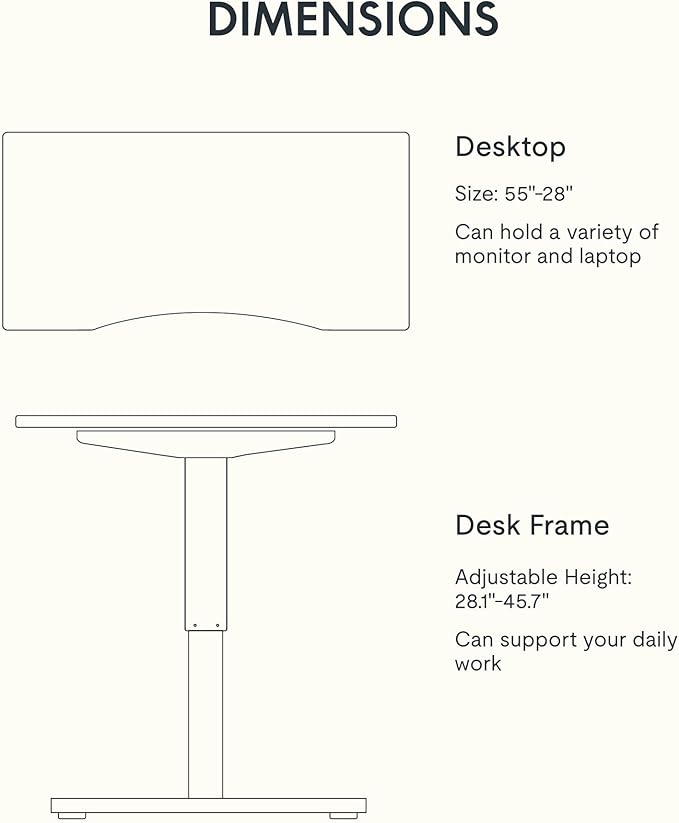 FLEXISPOT EN1 Bamboo Standing Desk, 55 x 28 Inches Whole-Piece Electric Adjustable Height Sit Stand Desk for Home Office (White Frame + Bamboo Curved Desktop, 2 Packages)