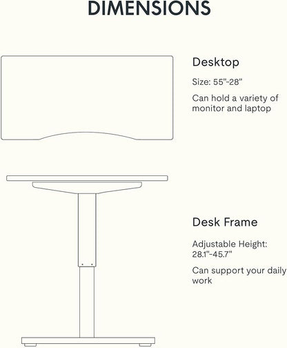 FLEXISPOT EN1 Bamboo Standing Desk, 55 x 28 Inches Whole-Piece Electric Adjustable Height Sit Stand Desk for Home Office (White Frame + Bamboo Curved Desktop, 2 Packages)