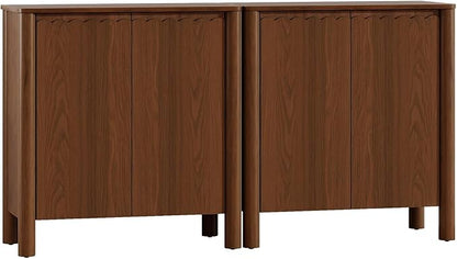 Buffet Cabinet with Storage, Accent Sideboard Cabinet with Adjustable Shelves, Solid Wood Freestanding Storage Cabinet for Living Room Dining Room Entry Kitchen, Walnut