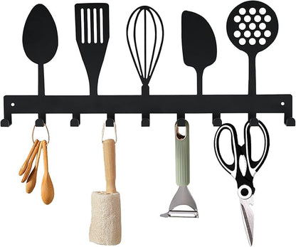 Metal Key Holder, Wall Mounted Key Hooks, Key Holder for Wall, Key Organizer Rack with 9 Hooks, Key Hanger Decor for Kitchen, Entryway, Hallway, Bedroom, Doorway (Cookware 14IN)