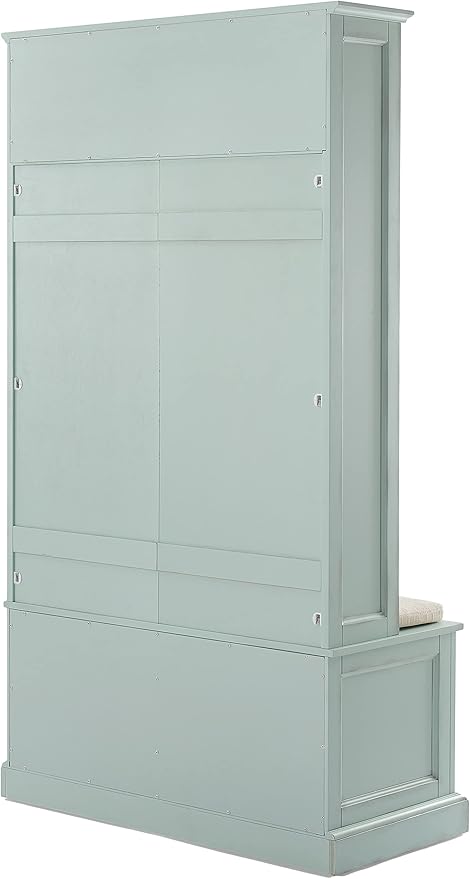 Crosley Furniture Holbrook Hall Tree with Shoe Rack Bench and Coat Hooks for Hanging Storage, Distressed Seafoam Blue