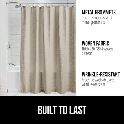 GORILLA GRIP Waffle Shower Curtain, Thick Weighted Fabric, 72x78, Wrinkle and Rust Resistant, Classic Hotel Quality Design, Heavy Duty Long Curtains for Bathroom Showers, Bath Tubs, Machine Wash Beige