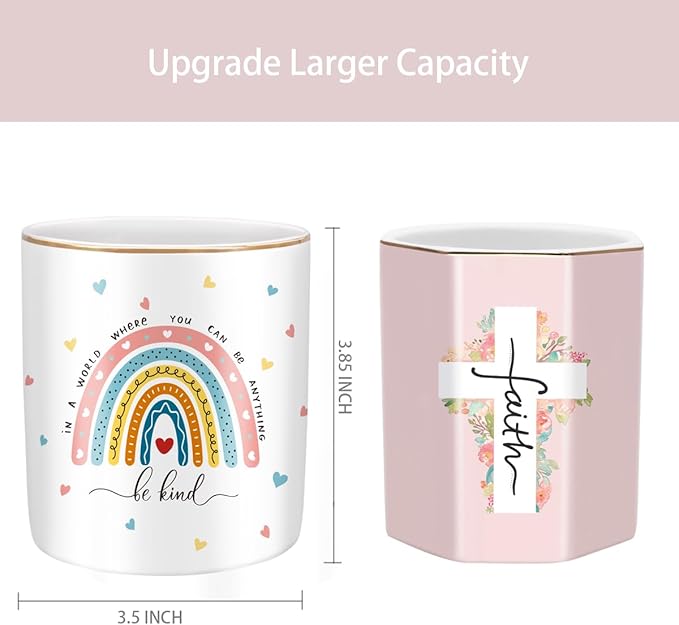 WAVEYU Pen Holder, Ceramic Durable Pencil Cup for Desk， Simple&Modern Style Makeup Organizer, Cute Multifunctional Office Supplies for Home, Kids and School, Rainbow Pattern