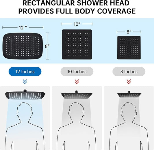 G-Promise All Metal 12 Inch Rain Shower Head with Massage Mode Handheld Spray Combo, 3-Way Diverter with Pause Setting, Full Body Coverage, Modern Bathroom Upgrade (Matte Black)