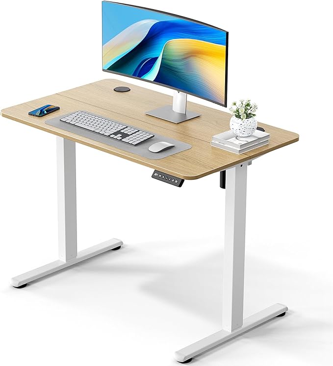 40" Electric Standing Desk Adjustable Height, Ergonomic Sit Stand Computer Desk for Home Office, Sturdy Motorized Workstation with Memory Controller & Timer, Oak