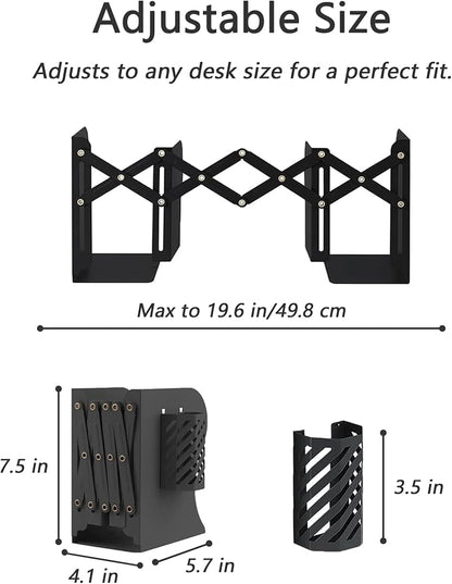 Kingsmile Book Ends, Adjustable Heavy Duty Metal Book Stoppers with Pen Holder for Desk Office Library Kids Room(Black)
