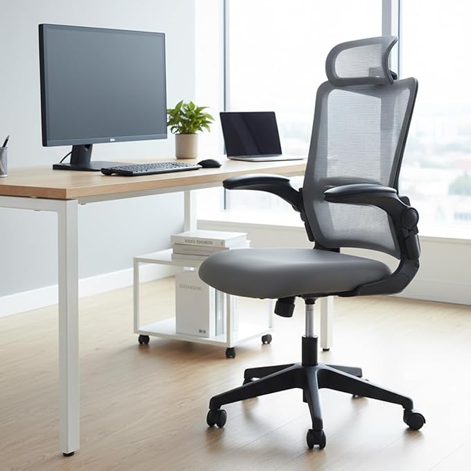 Office Chair, Ergonomic Desk Chair with Adjustable Lumbar Support, High Back Mesh Computer Chair with Flip Up Armrests and Headrest, Executive Task Chair for Home Office Study, 300LBS Capacity