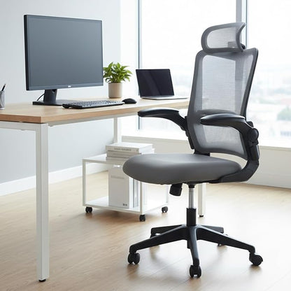 Office Chair, Ergonomic Desk Chair with Adjustable Lumbar Support, High Back Mesh Computer Chair with Flip Up Armrests and Headrest, Executive Task Chair for Home Office Study, 300LBS Capacity