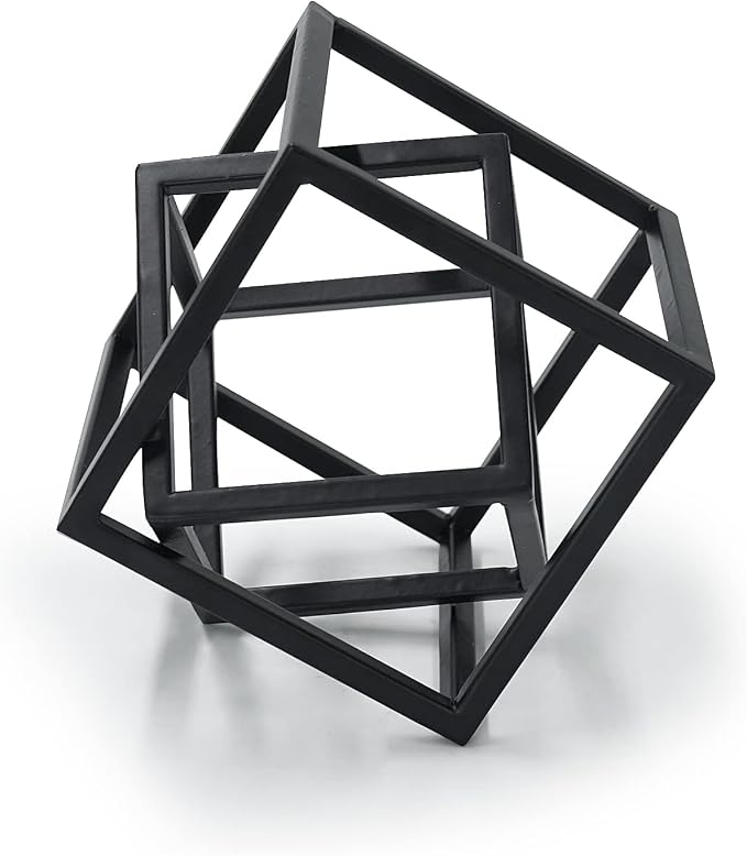 DreamsEden Small Geometric Sculpture, Metal Cube Decorative Ornaments Modern Home Decor Accent