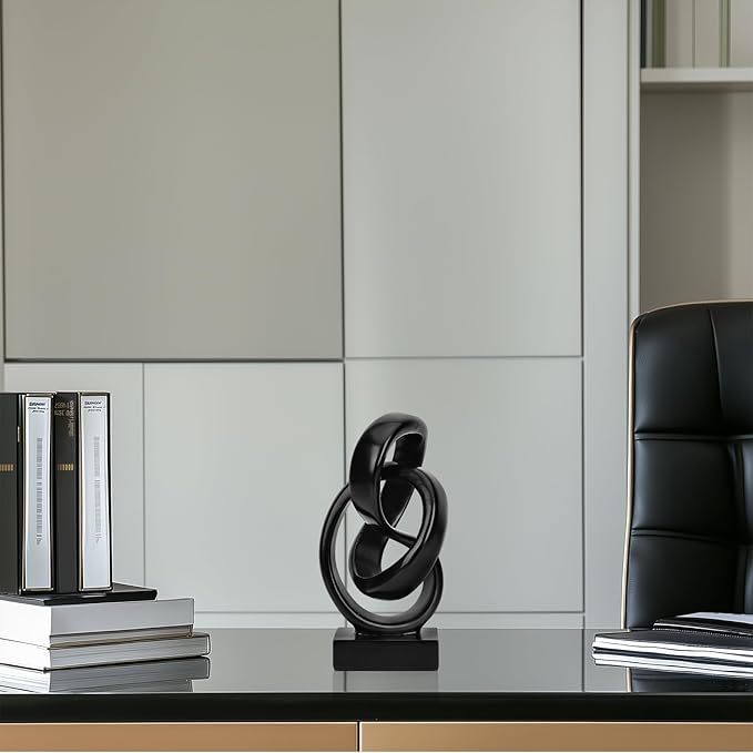 DOVDOV Abstract Black Knot Statue, Geometric Decor, Living Room Coffee Table Bookshelf countertop Black Decor, Office Coffee Table entryway Desktop Decor.