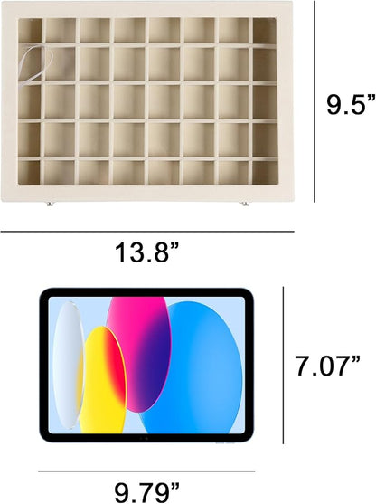 Frebeauty 40 Grid Jewelry Tray,Adjustable Earring Holder Organizer with Glass Lid,Velvet Drawer Jewelry Organizer for Rings,Studs,13.8 x 9.5 x 2 Inches Jewelry Display Box,Gift for Women(Turquoise)
