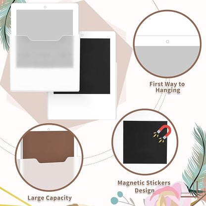 Epakh 6 Pack Magnetic File Holder Magnetic Paper Holder Organizer Wall Mounted Mail Magazine Storage Pockets for First Day of School Supplies, Refrigerator, Whiteboard, Office, Classroom(Transparent)