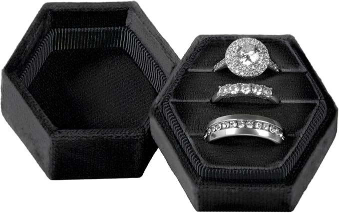 Velvet 3 Slots Jewelry Ring Box Engagement Wedding Box Keepsake Box Bridal Photo Ring Triple Slots Hexagon