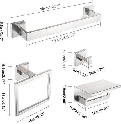 4-Pieces Bathroom Accessories Set, Towel Bar Towel Racks Towel Holder Toilet Paper Holder Stainless Steel Bathroom Hardware Set Wall Mounted Towel Racks for Bathroom, Brushed Nickel, 23 Inch